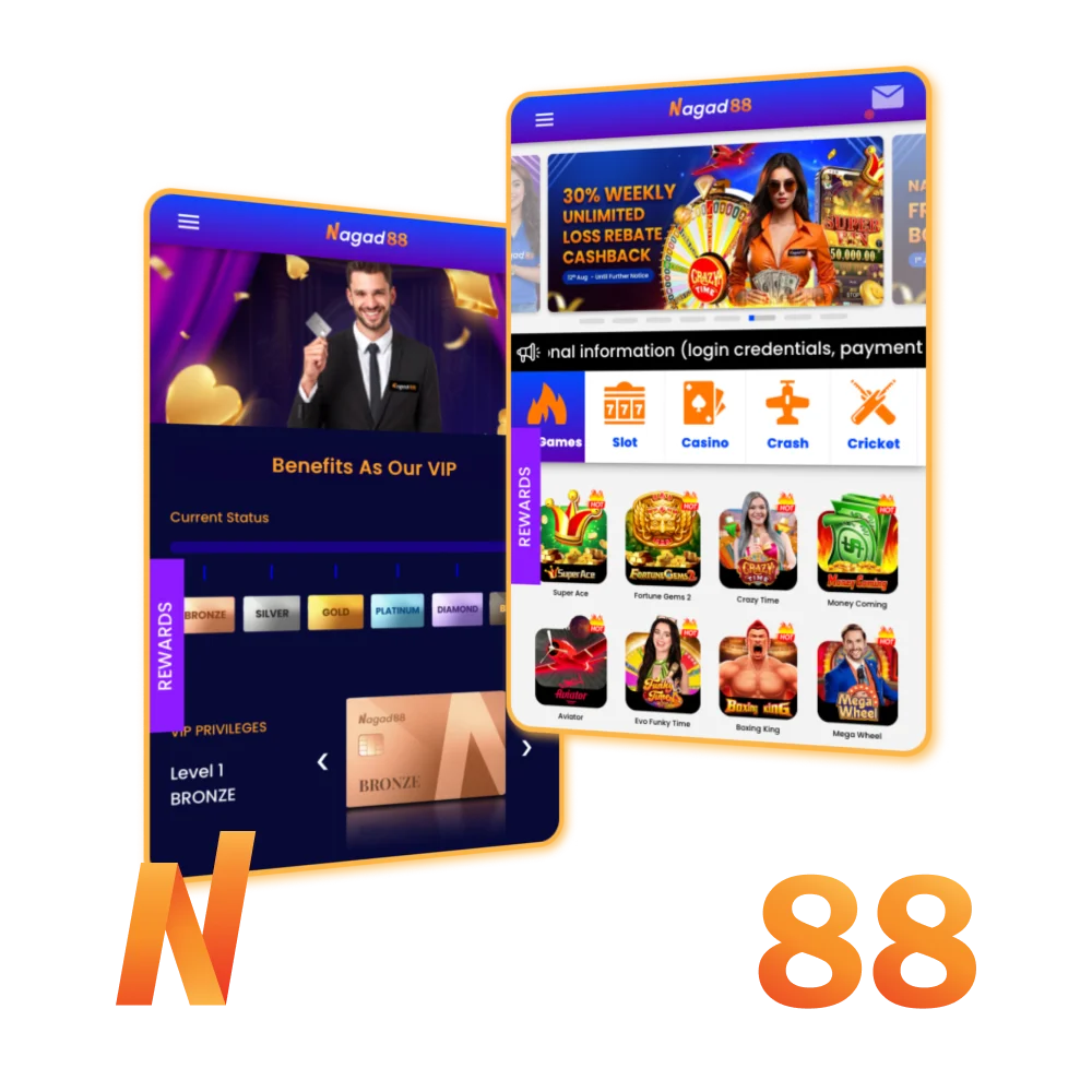 Nagad88 মোবাইল অ্যাপ ব্যবহার করে ক্যাসিনো খেলুন এবং স্পোর্টস বাজি ধরুন।