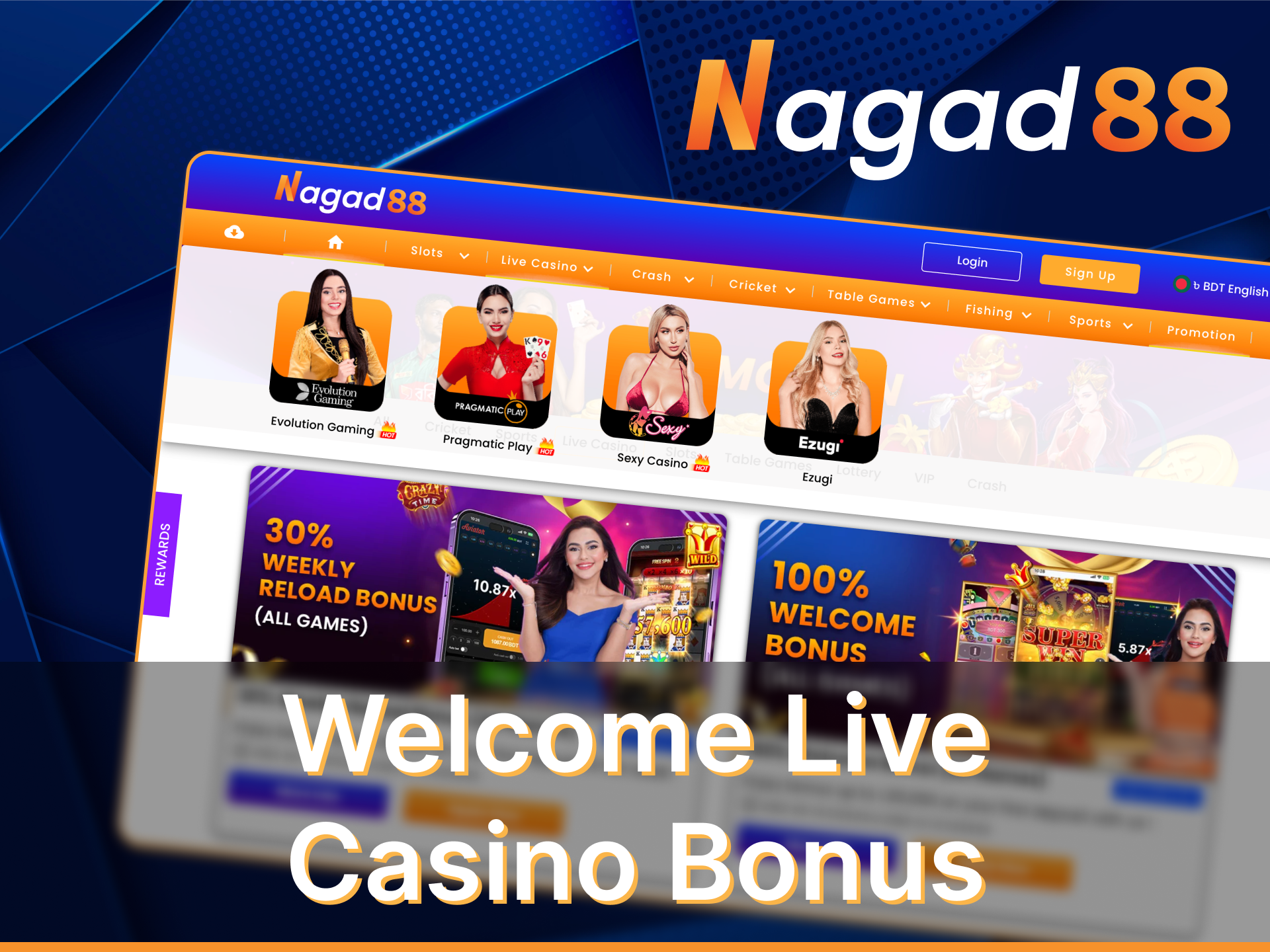 Take advantage of the welcome live casino bonus from Nagad88.